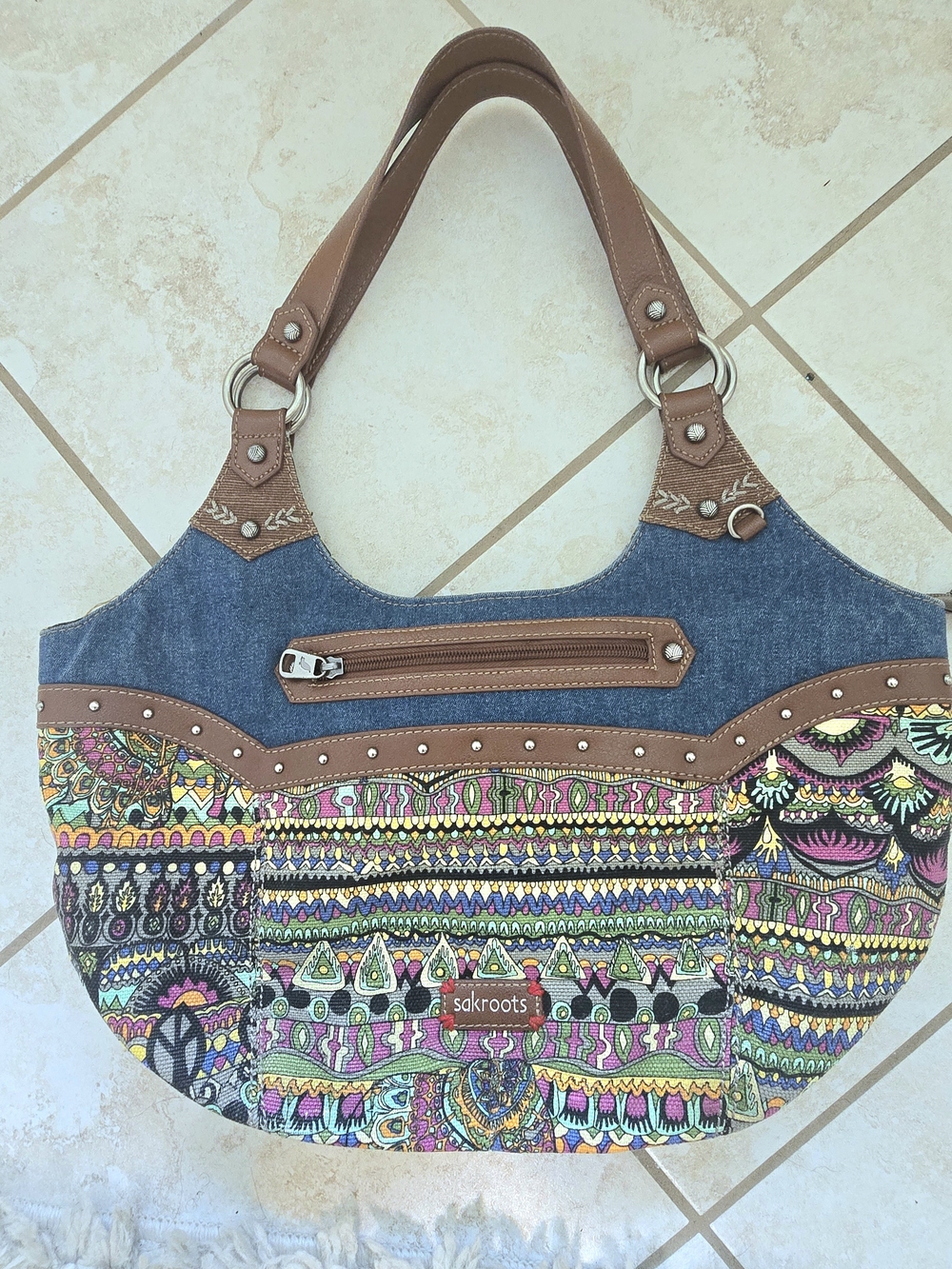Sakroots Multicolor Patterned Shoulder Bag with Blue and Brown Accents